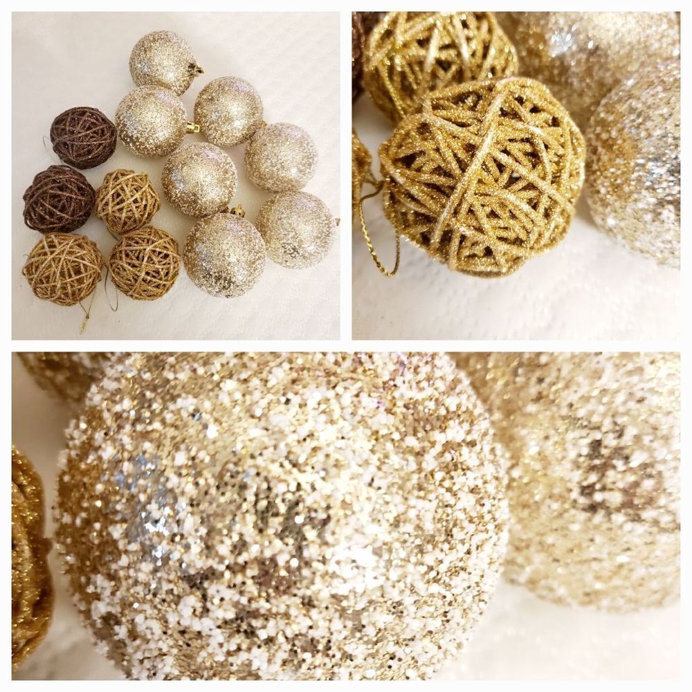 Golden Christmas 12 Ornaments Lot
